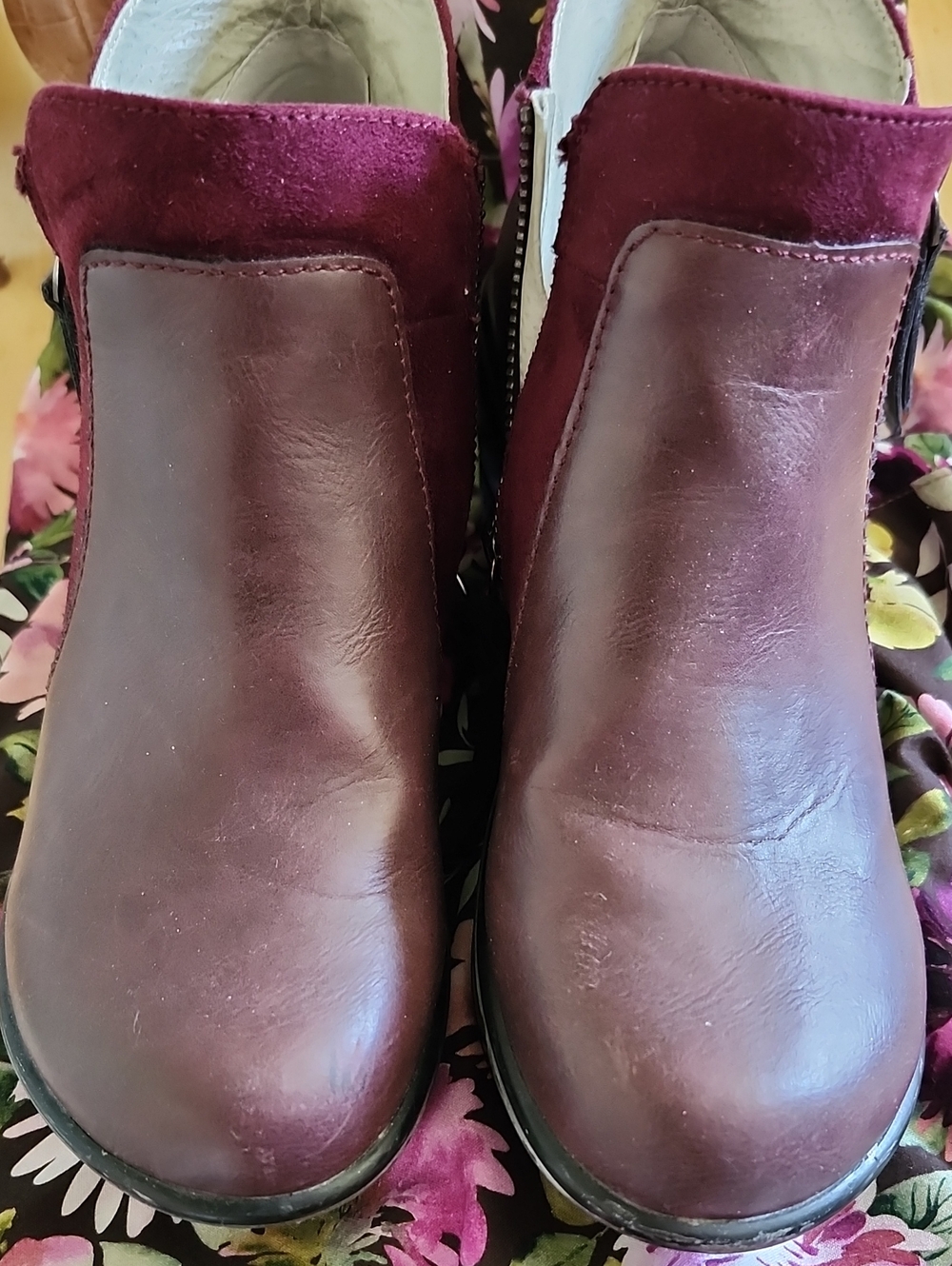 JBU Women's Wine Leather Slip-On Ankle Booties